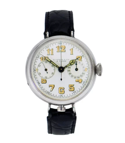 SOLD - L. Leroy & Cie Sterling Silver “Monopoussoir” (single button) Chronograph Wristwatch, France 1915