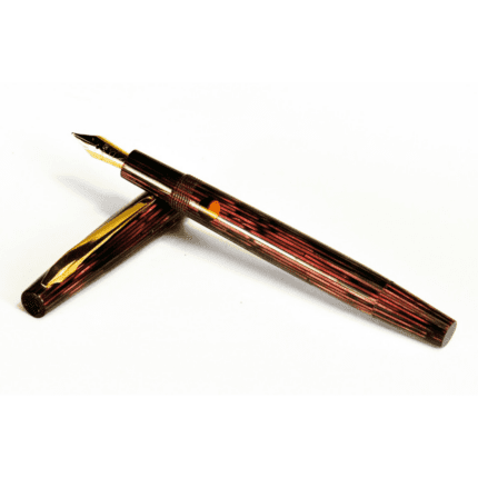 SOLD - Soennecken Pony Fountain Pen, Ruby Pearl Striped, Complete with Original Box, Germany 1950s