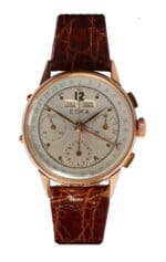 ESKA 18K Solid Gold Triple Calendar Quantième Chronograph Wristwatch, Valjoux 72C , Swiss 1940s