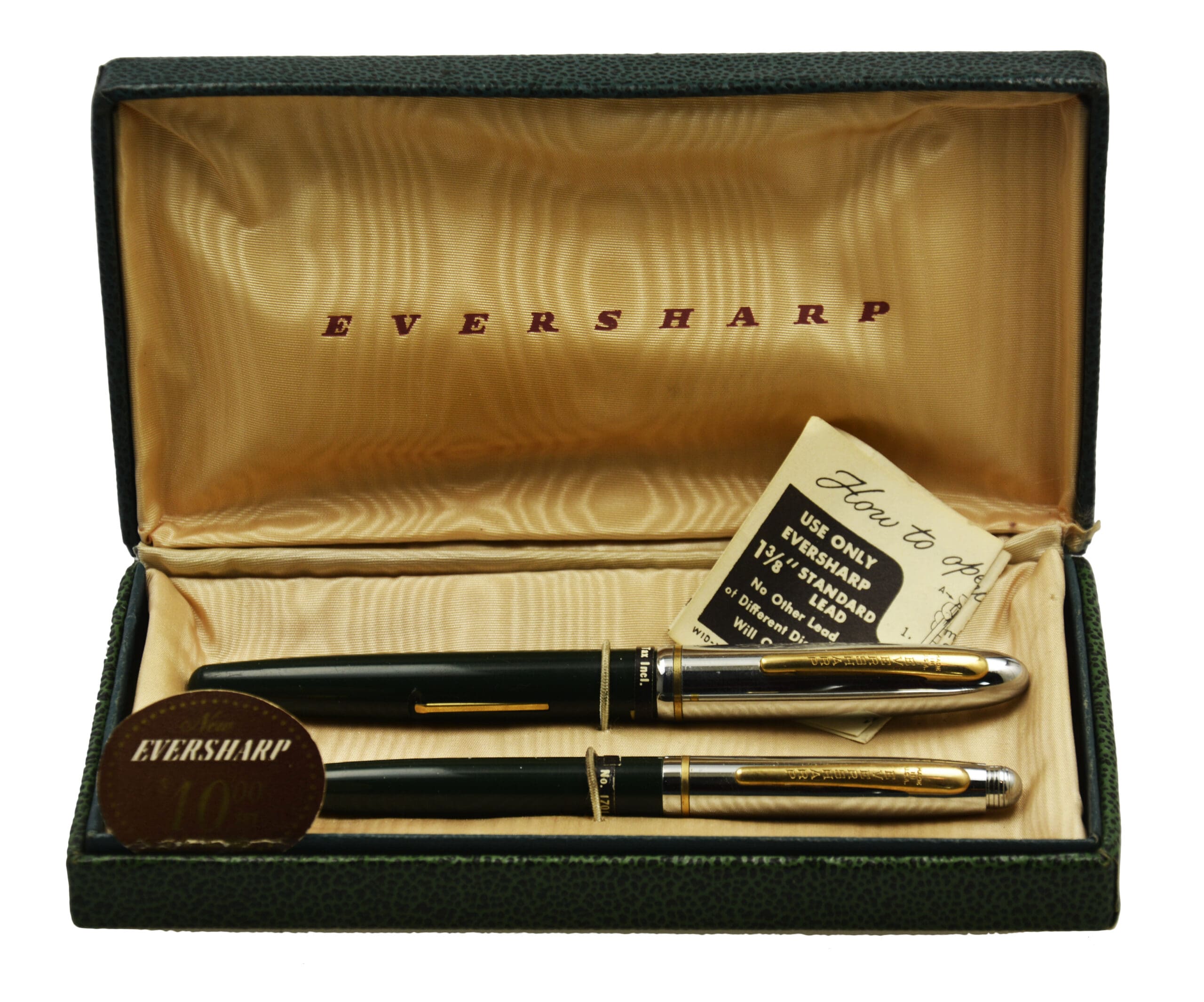 Eversharp Lowey Narrow Band Set - 1 Raymond Loewy Designed Eversharp Fountain Pen and Self-Propelling Pencil Set, Original Box, Papers, Labels, USA 1950